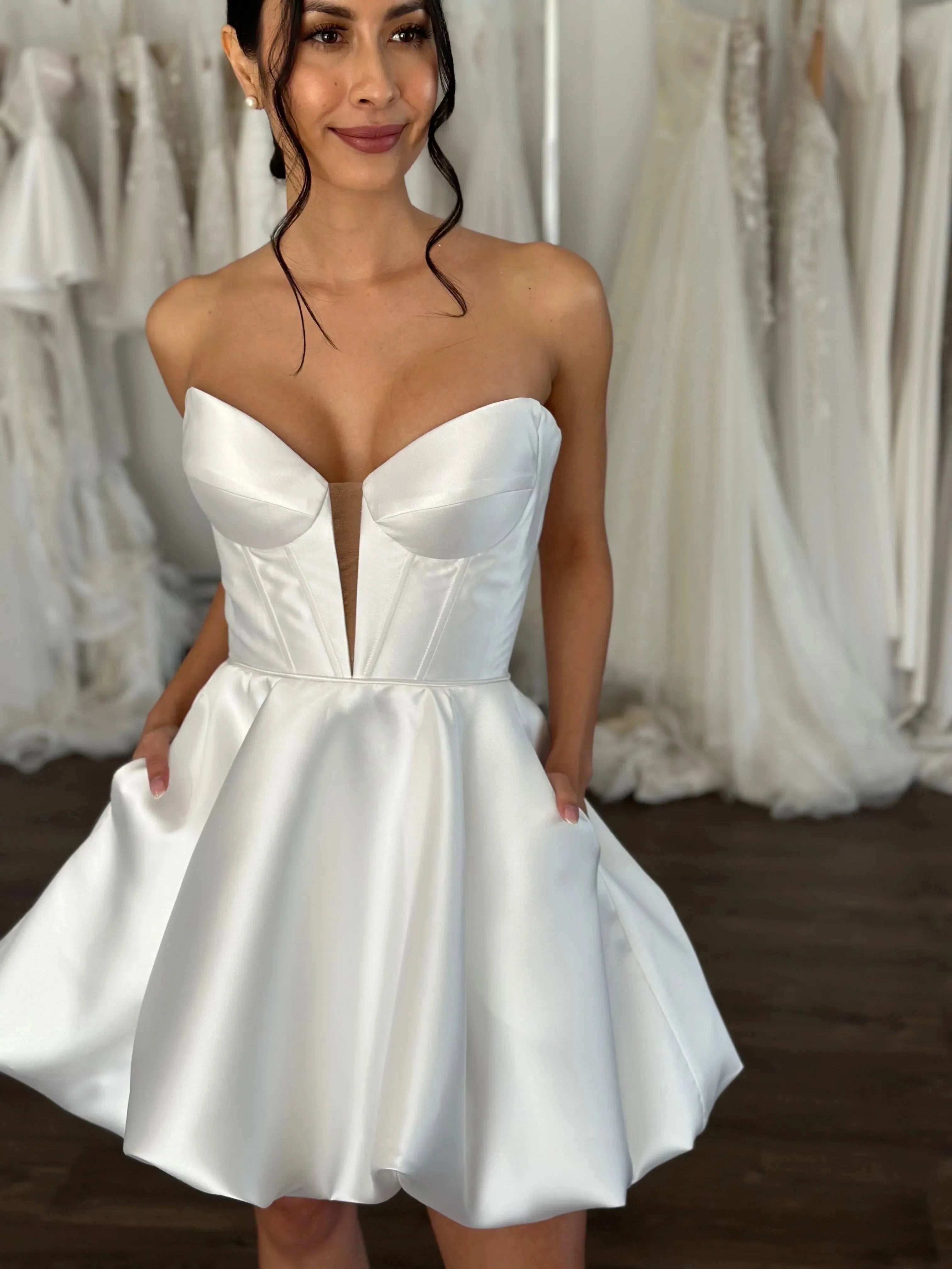 Bubble-Style Skirt Bridal Gown Dress Vestido De Novia Simple Skirt Wedding Dress Satin Bow Court Train