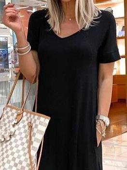 V Neck Short Sleeve Casual Pocket Dress