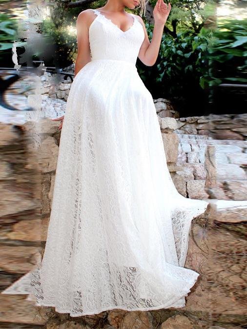 V neck Sling Lace Long Dress