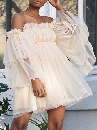 One Shoulder Long Sleeve Mesh Mini Dress