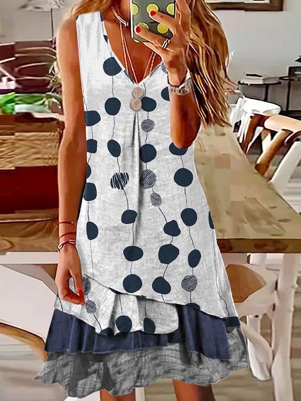 Polka Dot V Neck Sleeveless Dress