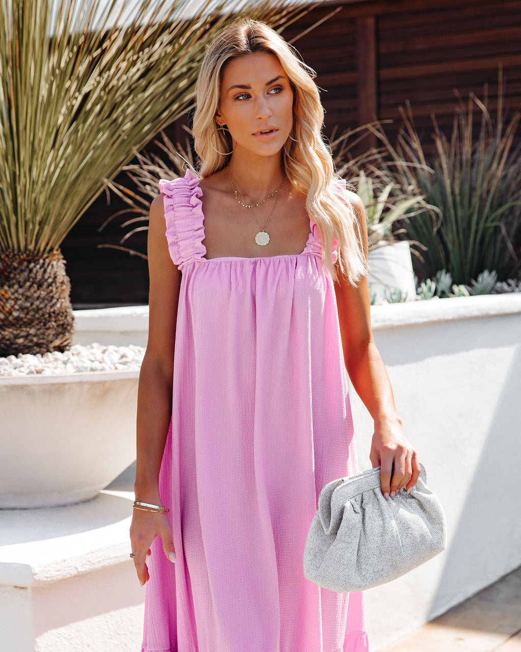 You Are Loved Ruched Strap Maxi Dress Lavender