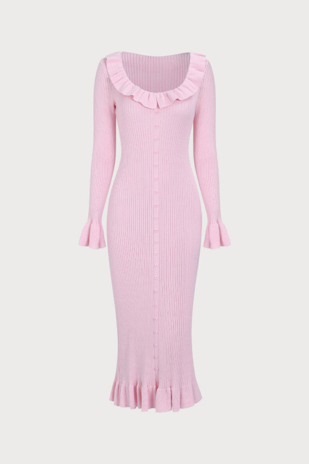 Valerie U Neck Ruffle Midi Knit Dress