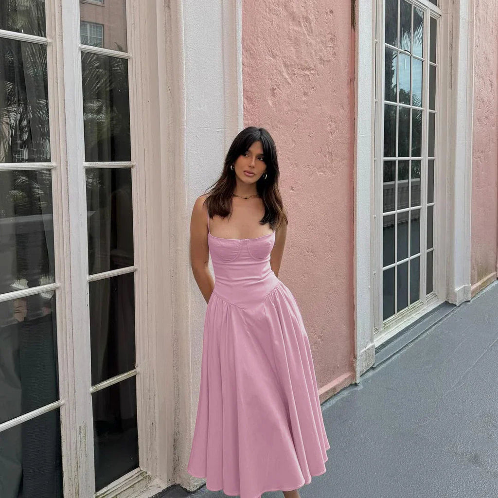 Spaghetti Strap Slim ALine Midi Dress
