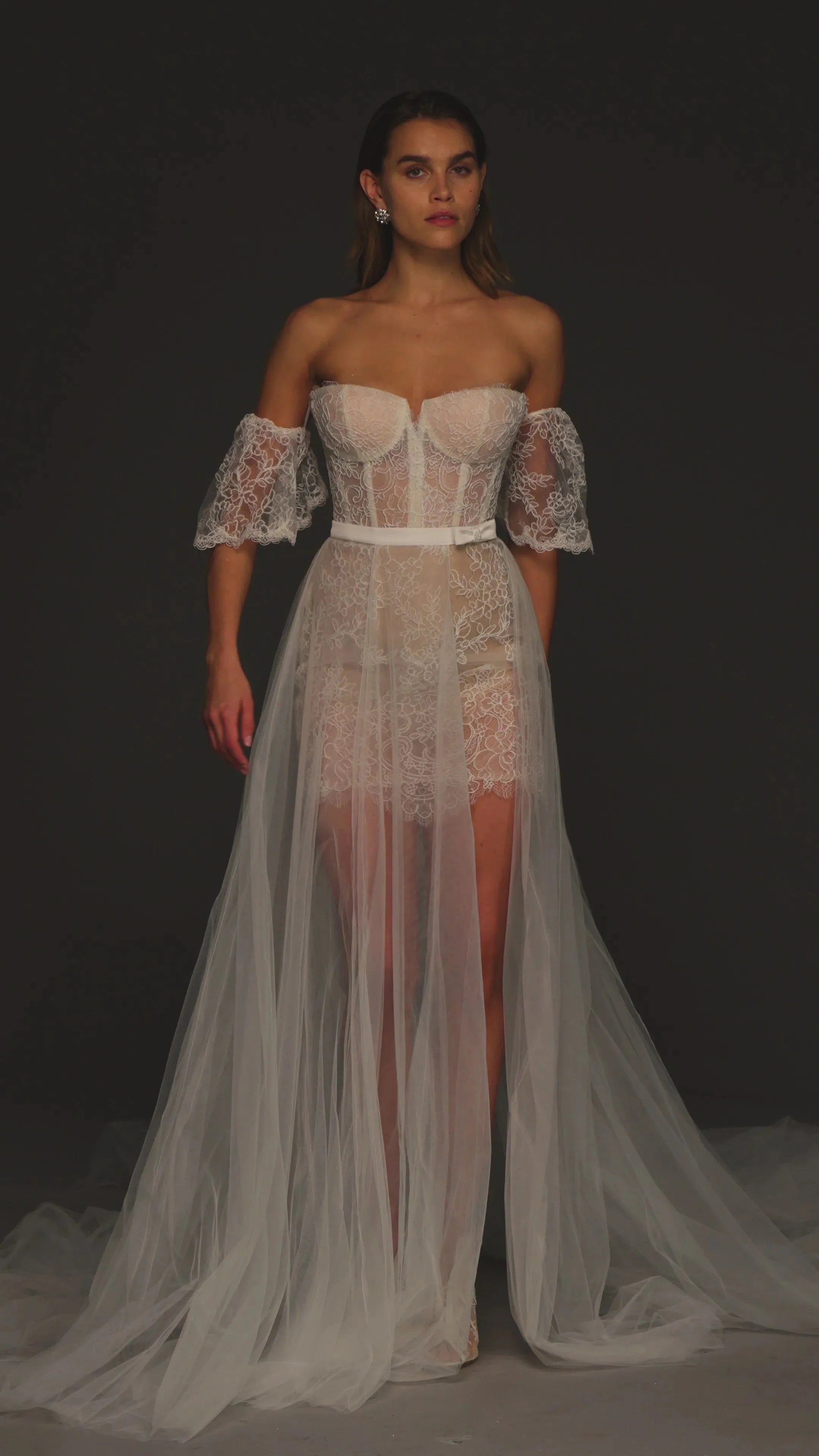 Full-on Lace Wedding Dress Vestido De Novia Train Princess Dress Satin Bow Court Simple Bridal Gown