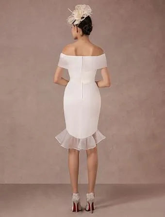 Vintage Short Wedding Dress Retro Satin Short Sleeve Wedding Dress Satin Mermaid Bow Satin Court Train Sleeves White Modern Bridal Princess Gown Vestido De Novia