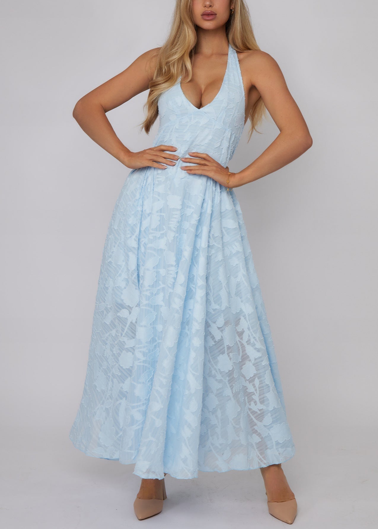 Celeste Halter Lace Maxi Dress