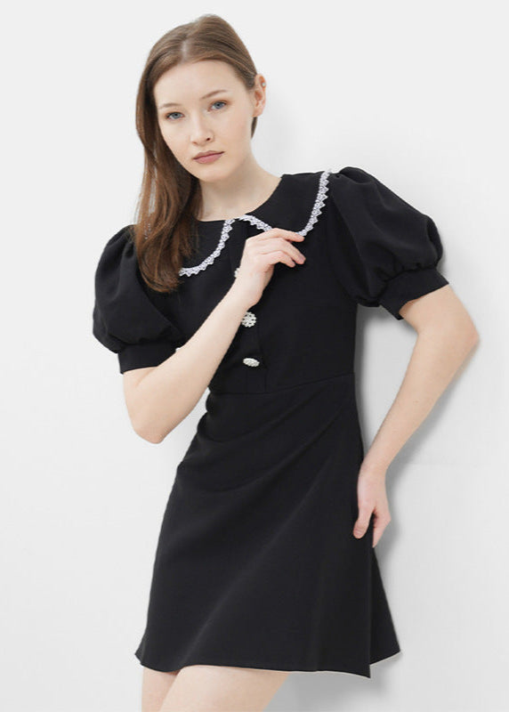 Eloise Pearl Button Puff Sleeve Mini Dress