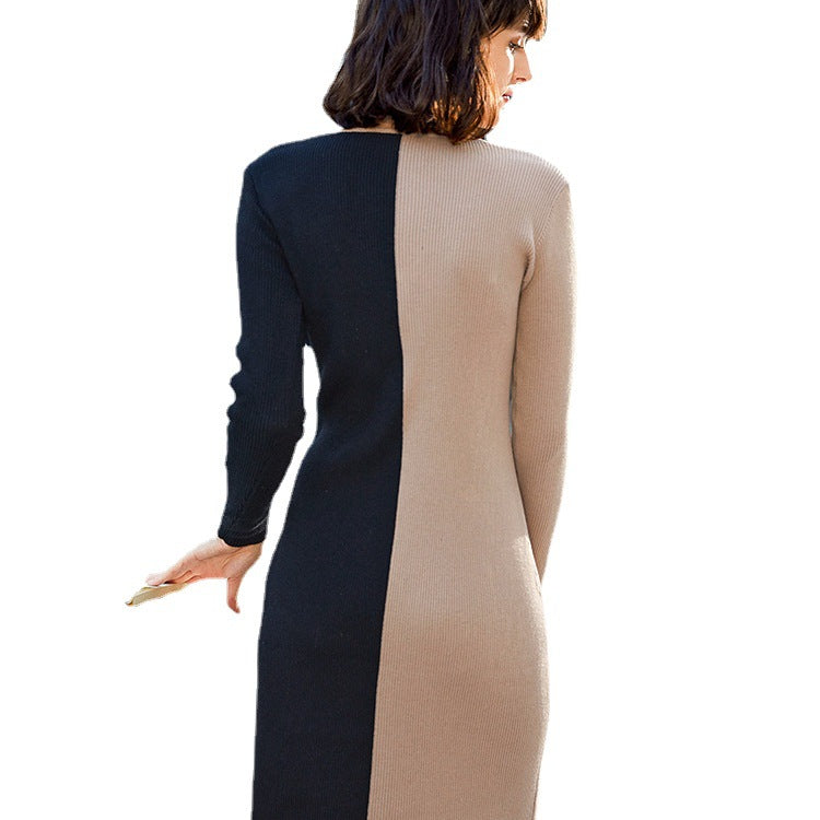 Abril Colorblock Button Front Knit Midi Dress Black Cream