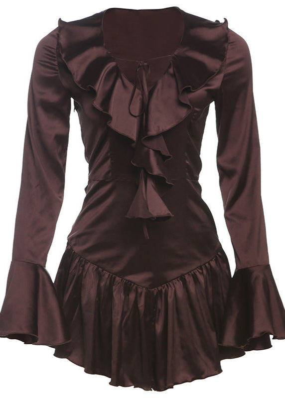 Satin Ruffle Lace Up Mini Dress