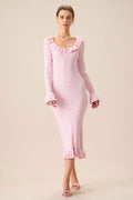 Valerie U Neck Ruffle Midi Knit Dress