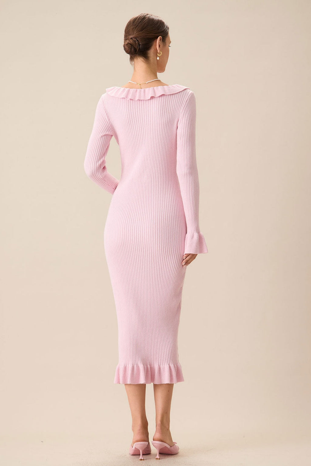 Valerie U Neck Ruffle Midi Knit Dress