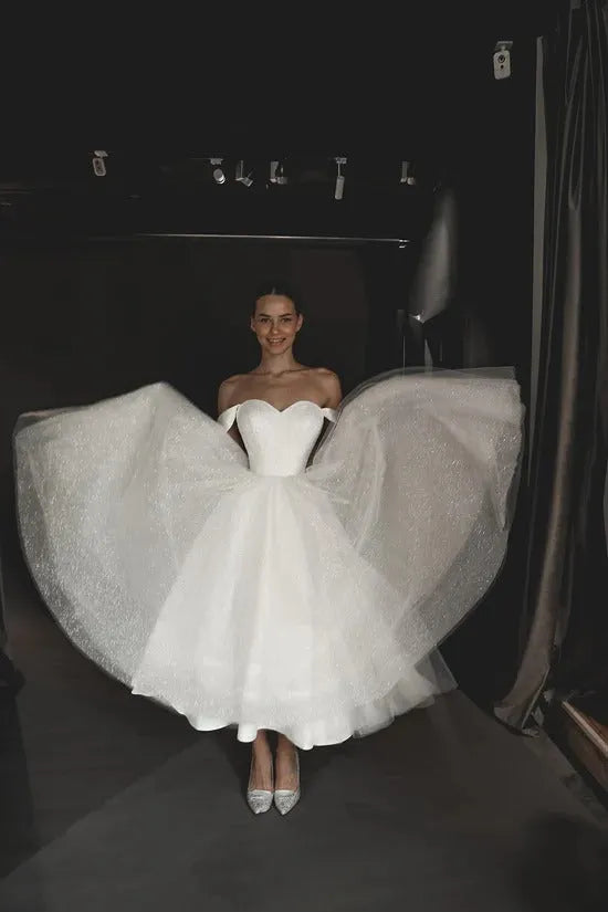 Off-Shoulder Shiny Wedding Dress Vestido De Novia Simple Court Train Dress Satin Mermaid Princess Bridal Gown Bow