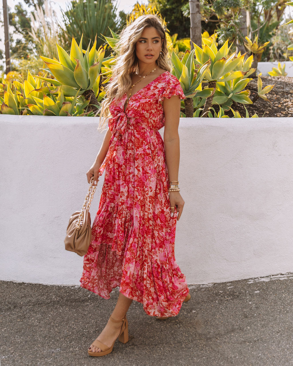 Belladonna High Low Pocketed Tie Maxi Dress Raspberry FINAL