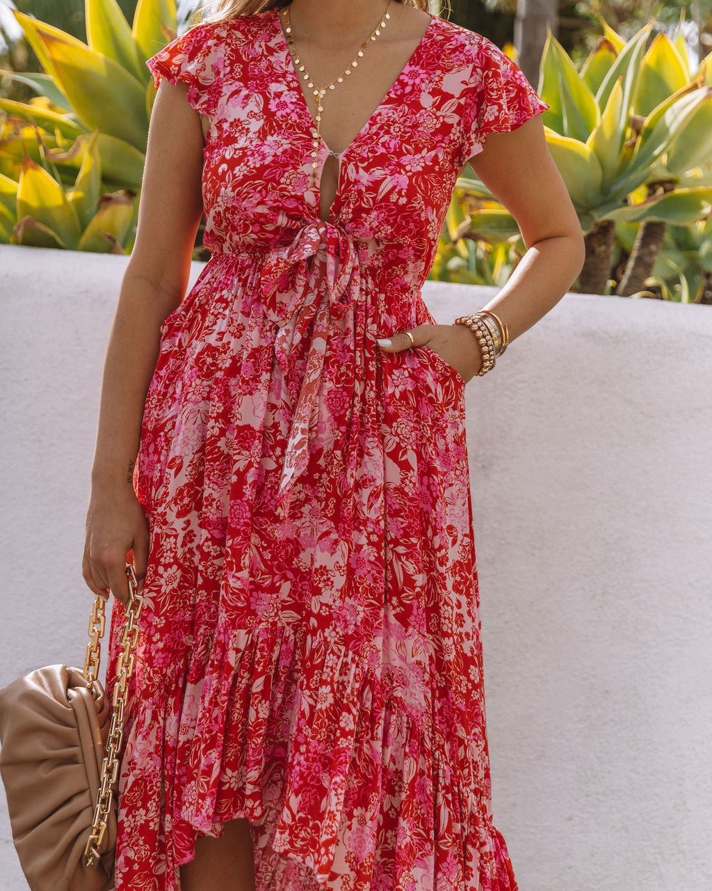 Belladonna High Low Pocketed Tie Maxi Dress Raspberry FINAL