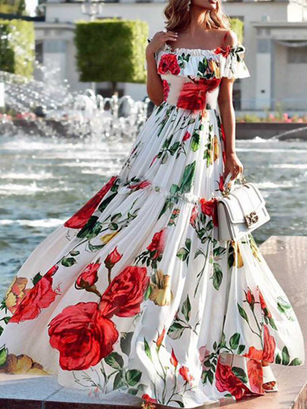 Printed One Shoulder Dress Prom Gowns