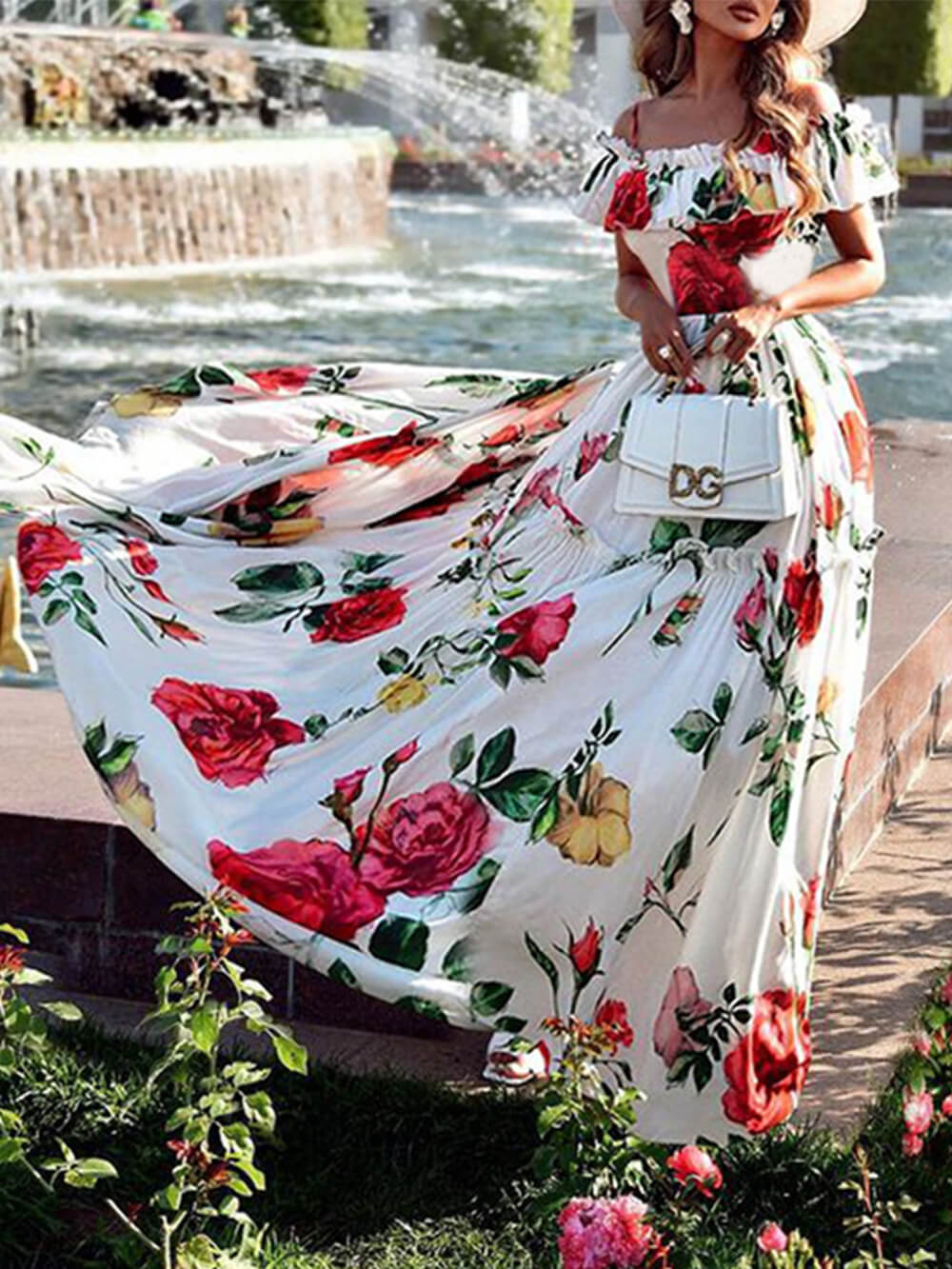 Printed One Shoulder Dress Prom Gowns