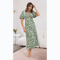 Printed V Neck A Line Midi Dress for a Fresh Style