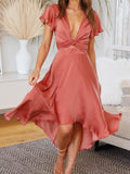 Sage Satin Maxi Wrap Dress: Twist Front Cutout