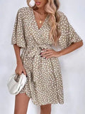 V neck Waist Fashion Versatile Boho Dress