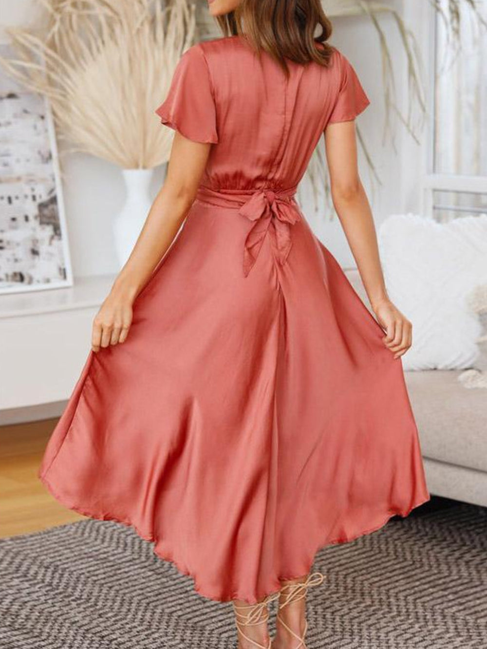 Sage Satin Maxi Wrap Dress: Twist Front Cutout