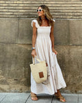 Plaid Ruffled Sleeve Smocked Maxi Dress