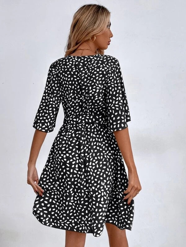 V neck Waist Fashion Versatile Boho Dress