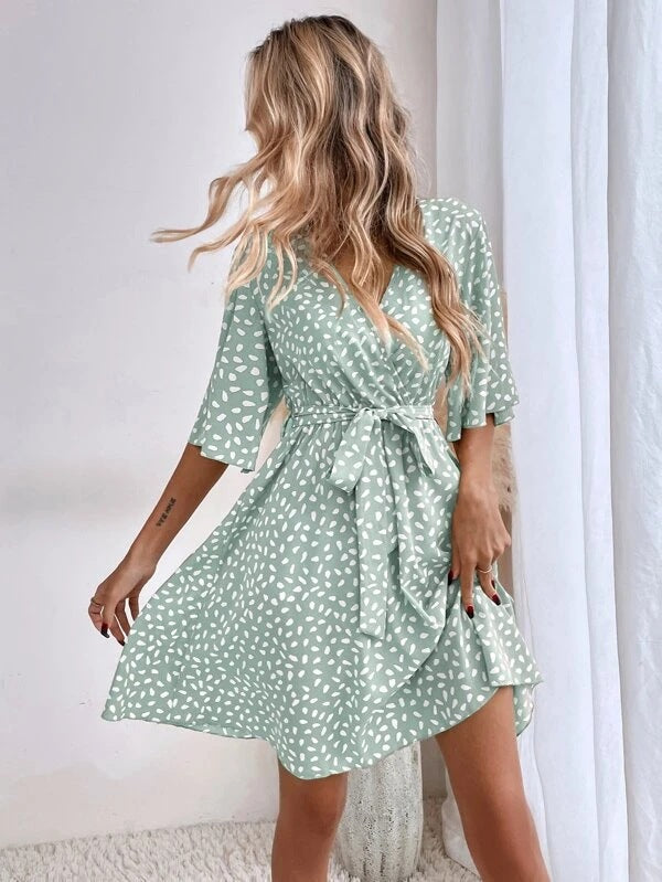 V neck Waist Fashion Versatile Boho Dress