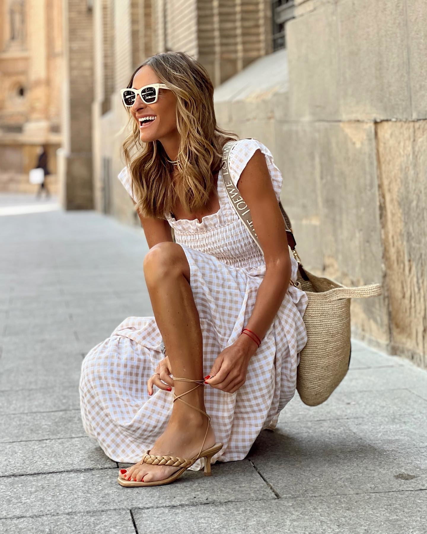 Plaid Ruffled Sleeve Smocked Maxi Dress