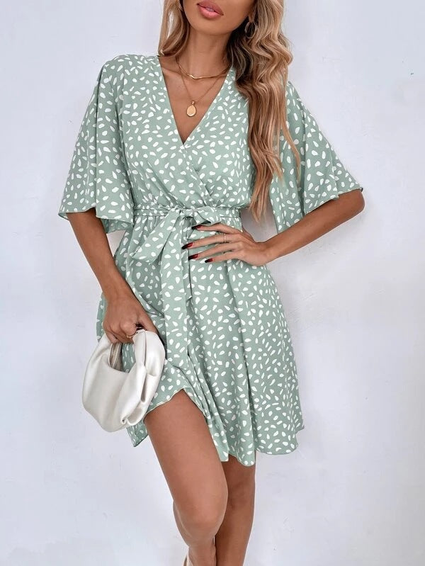 V neck Waist Fashion Versatile Boho Dress