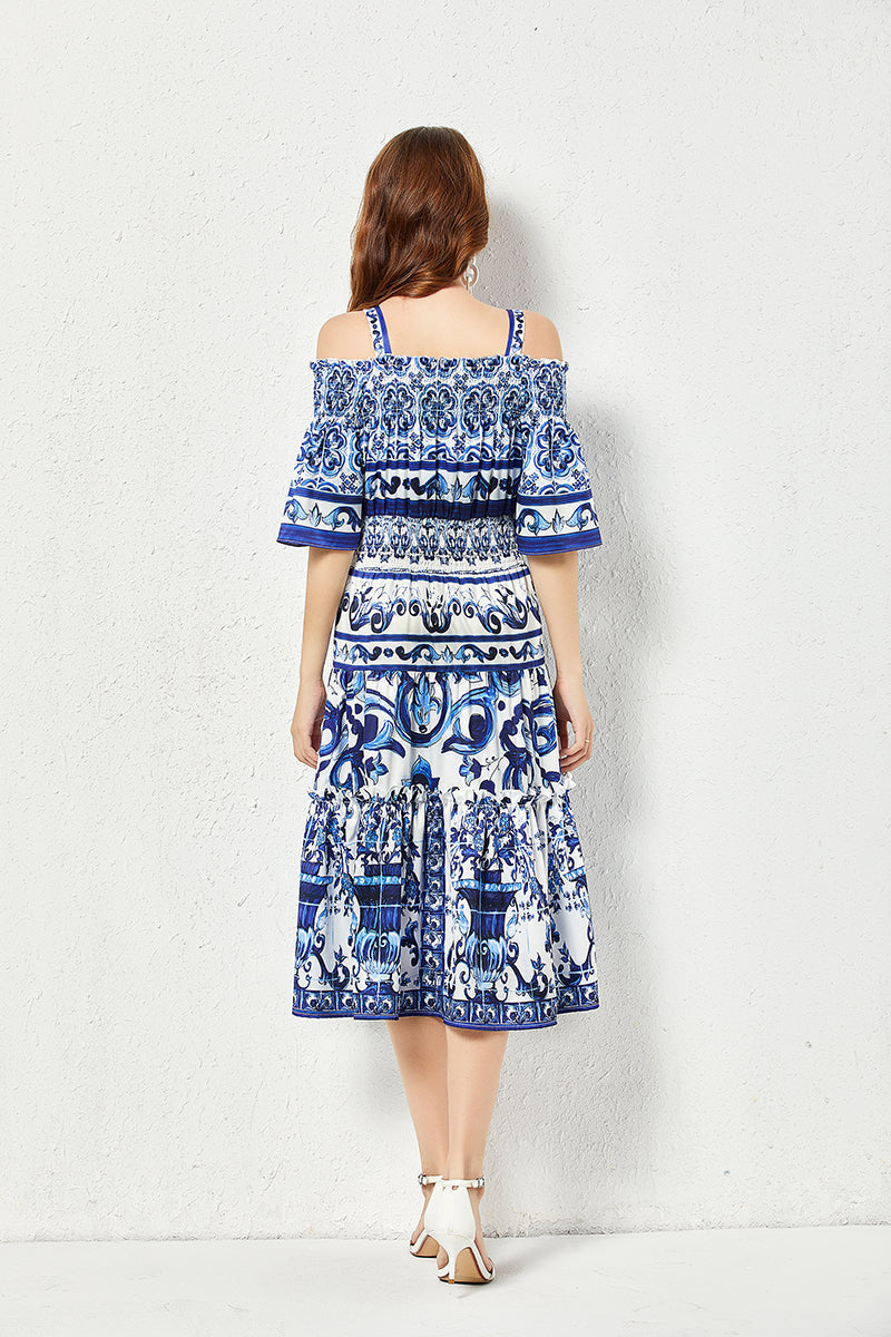 Printed A Line Midi Dress