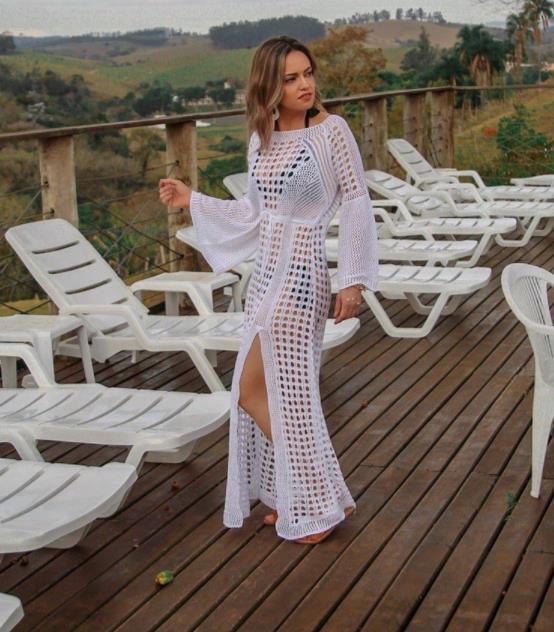 Maryam Cotton Sheer Crochet Maxi Dress White