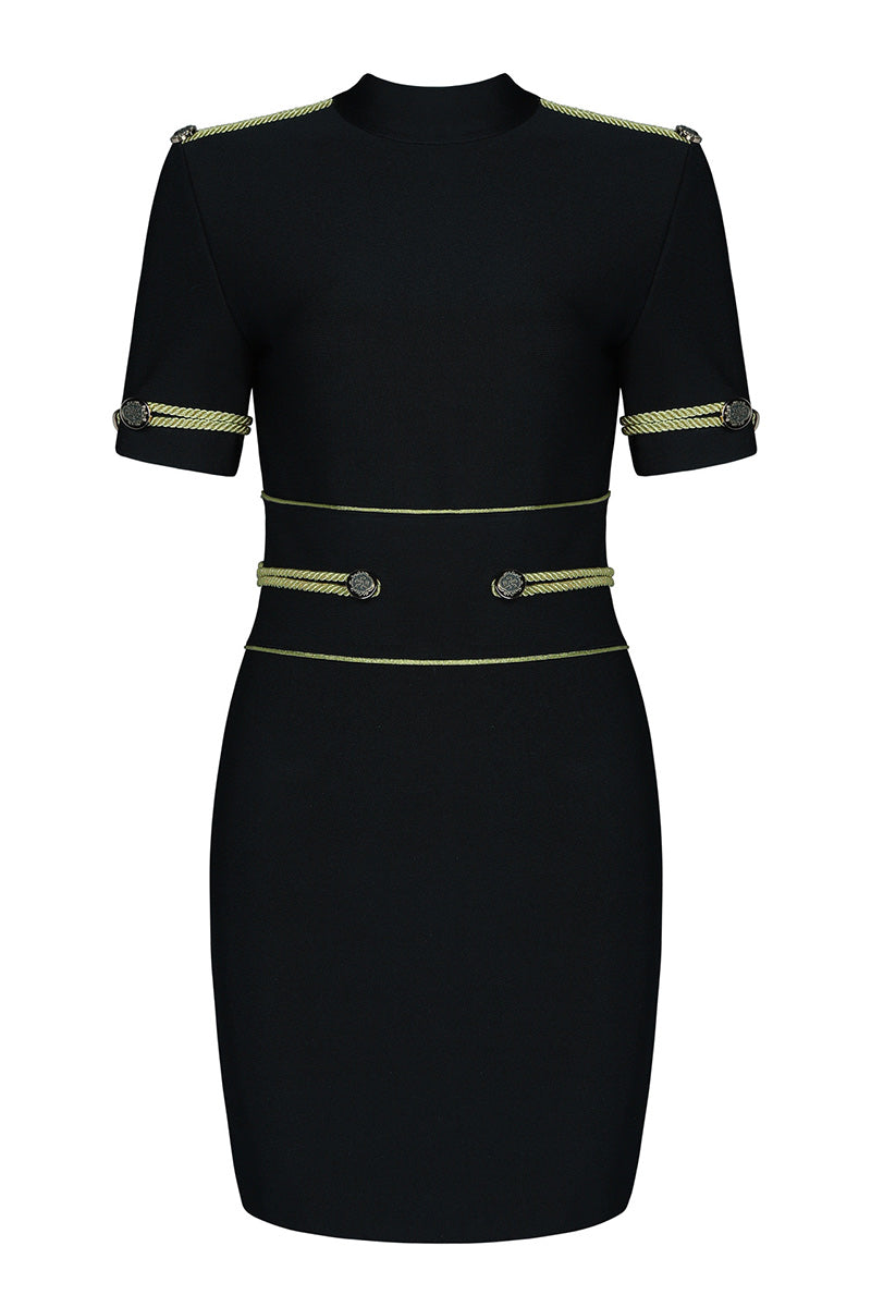 Mock-Neck Epaulet Bandage Dress With Short Sleeves - Mislish