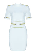 Mock-Neck Epaulet Bandage Dress With Short Sleeves - Mislish