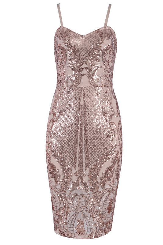 Gold Sequin Sleeveless Slip Dress - Mislish