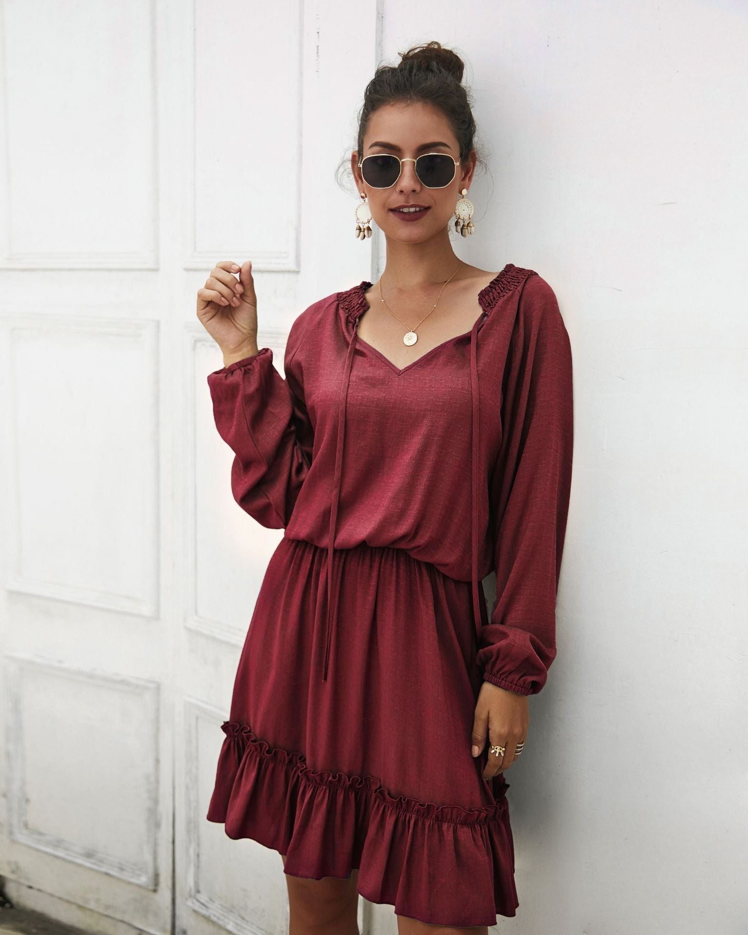 Lena Satin Midi Dress Marsala