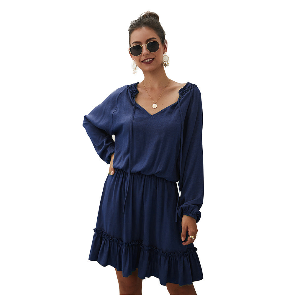 Paros Textured Satin Balloon Sleeve Dress Navy