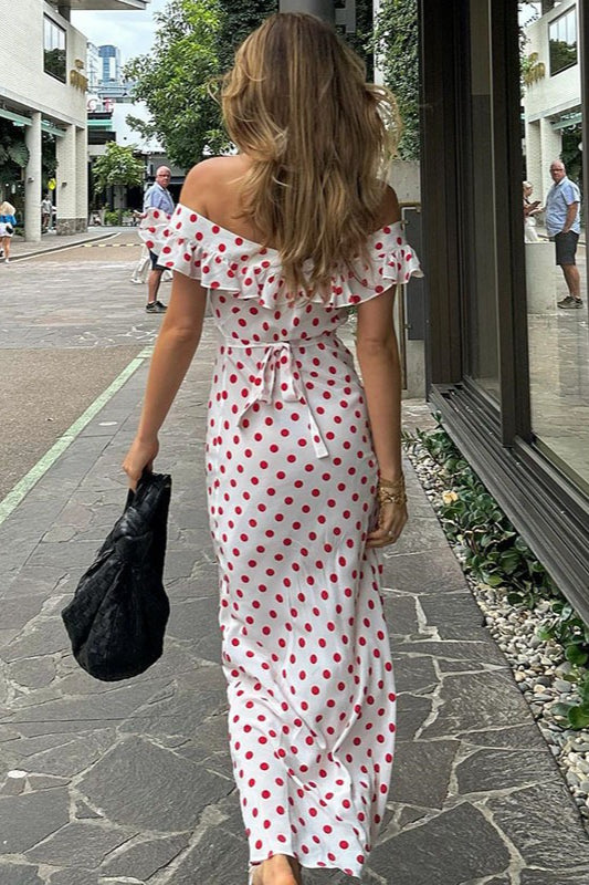 Polka Dot Cami ALine Ruffled Maxi Dress