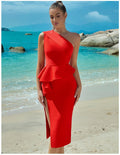 Bandage Dress Evening Dress Bandagedress Dress One Shoulder Ruffled Slit Party