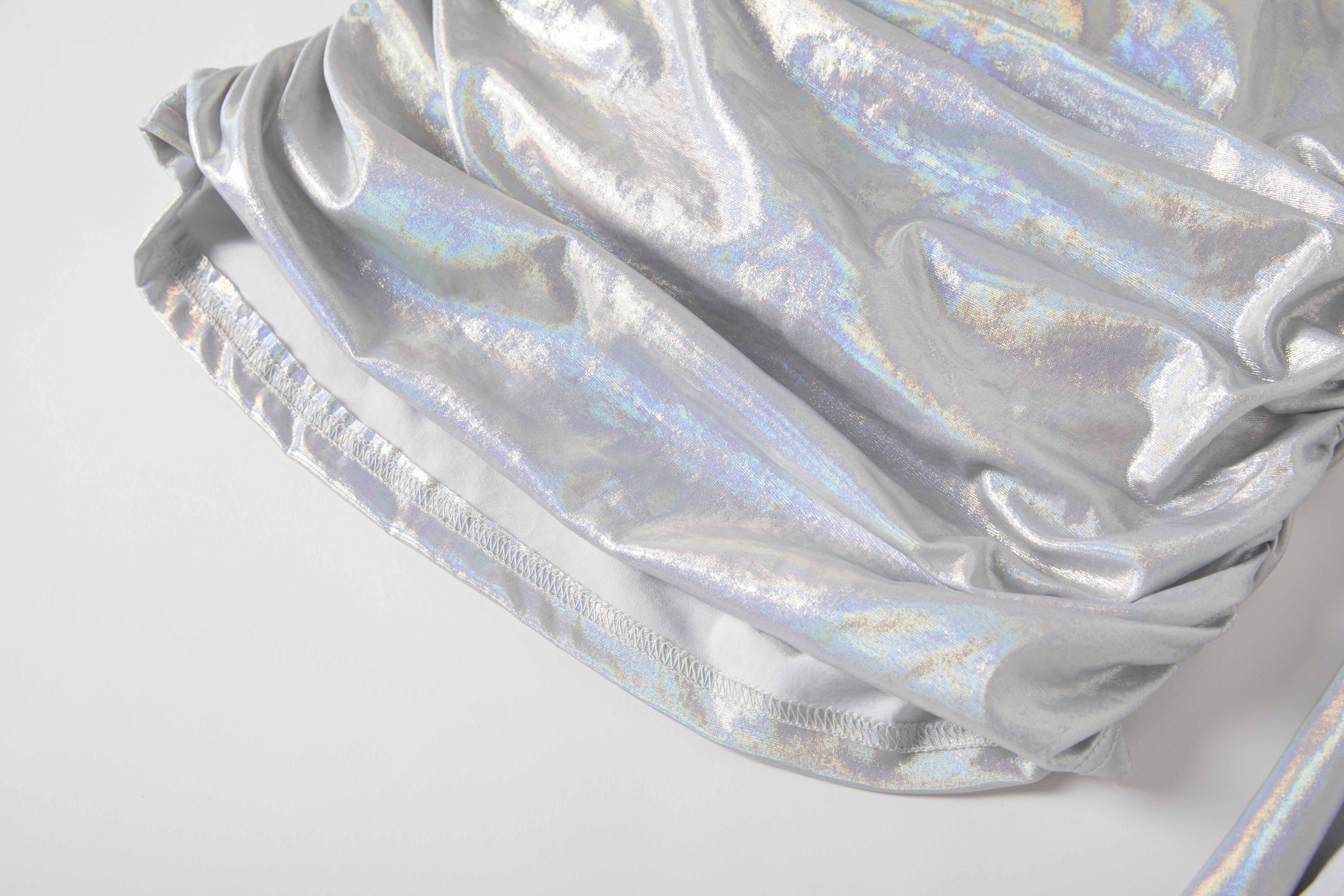 Slant Shoulder Asymmetrical Design Pleated Slim Fit Hip Silver Dress