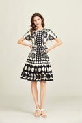 Elegant Crew Neck Short Sleeve Belted A Line Dress