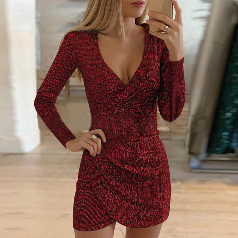Entertainment Sequin Wrap Dress Burgundy FINAL