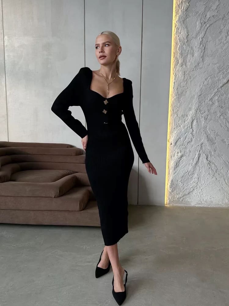 Slim Fit High Waist Knit Sweater Dress