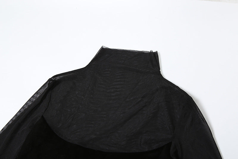Velvet Crush Sheer Dress Black