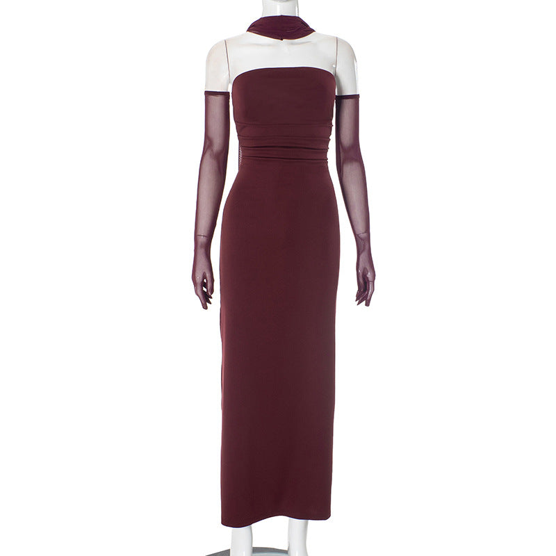Hudson Maxi Dress With Stole And Gloves Maroon