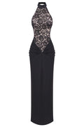 Janice Halterneck Lace Floral Maxi Dress
