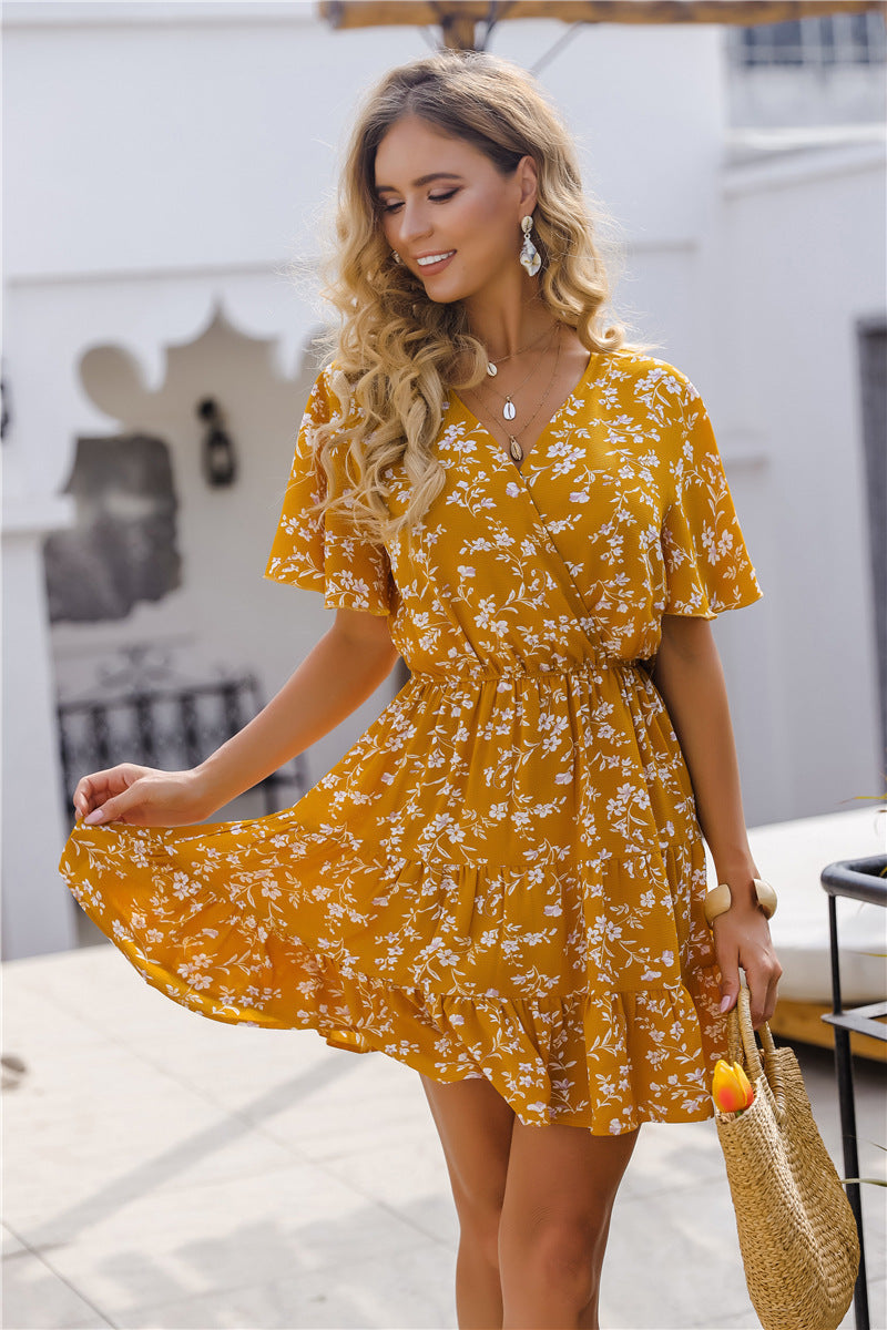 Silva Open Back Floral Dress Yellow