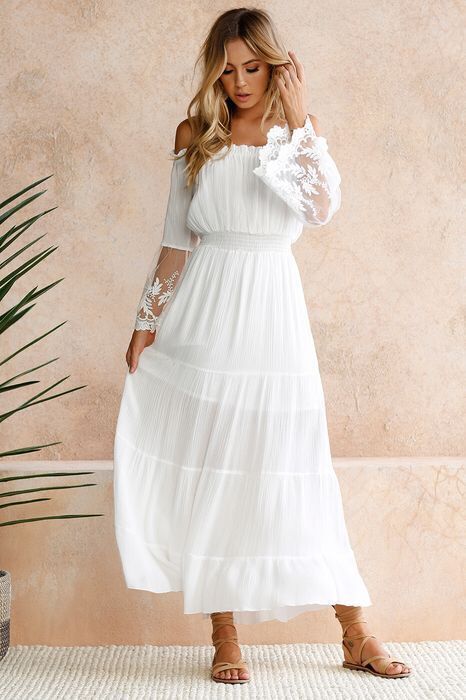 Allison Crochet Off The Shoulder Maxi Dress Ivory