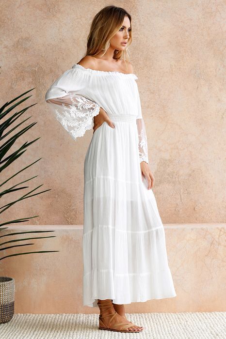 Allison Crochet Off The Shoulder Maxi Dress Ivory