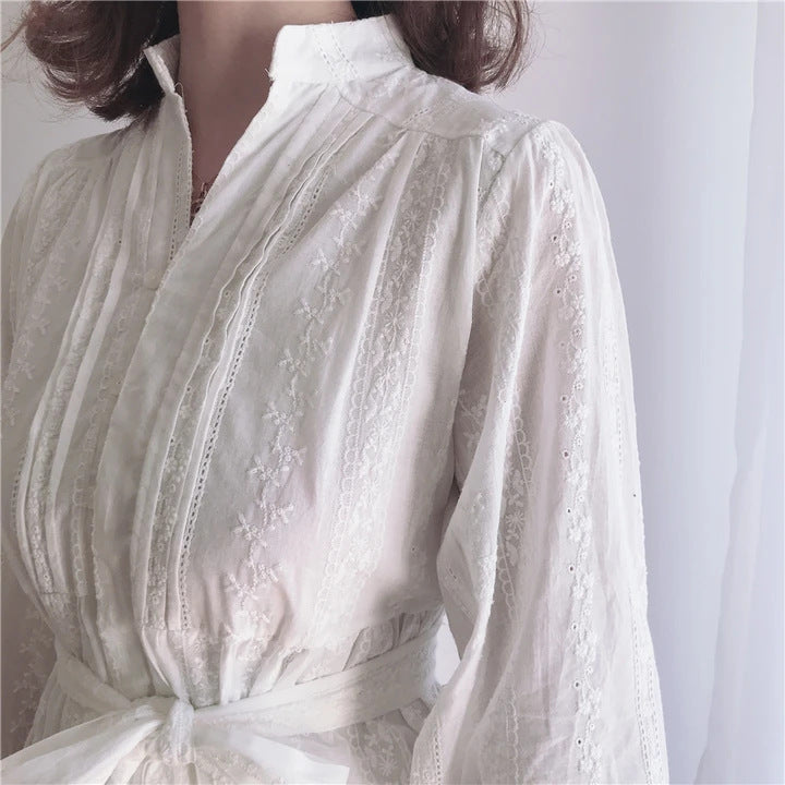 Trella Button Down Lace Babydoll Dress Cream